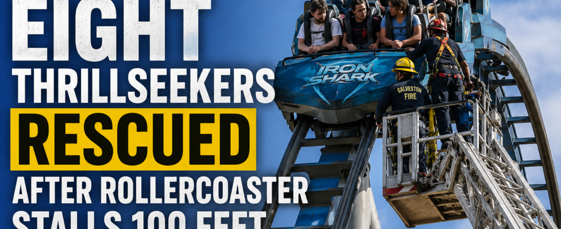 Eight thrillseekers rescued after rollercoaster stalls 100 feet in the air in Texas