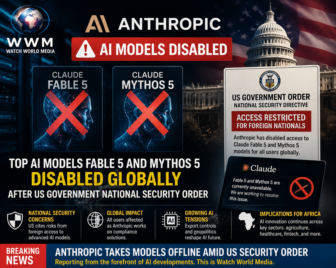 Anthropic Disables Top AI Models Fable 5 and Mythos 5 Following US Government National Security Order