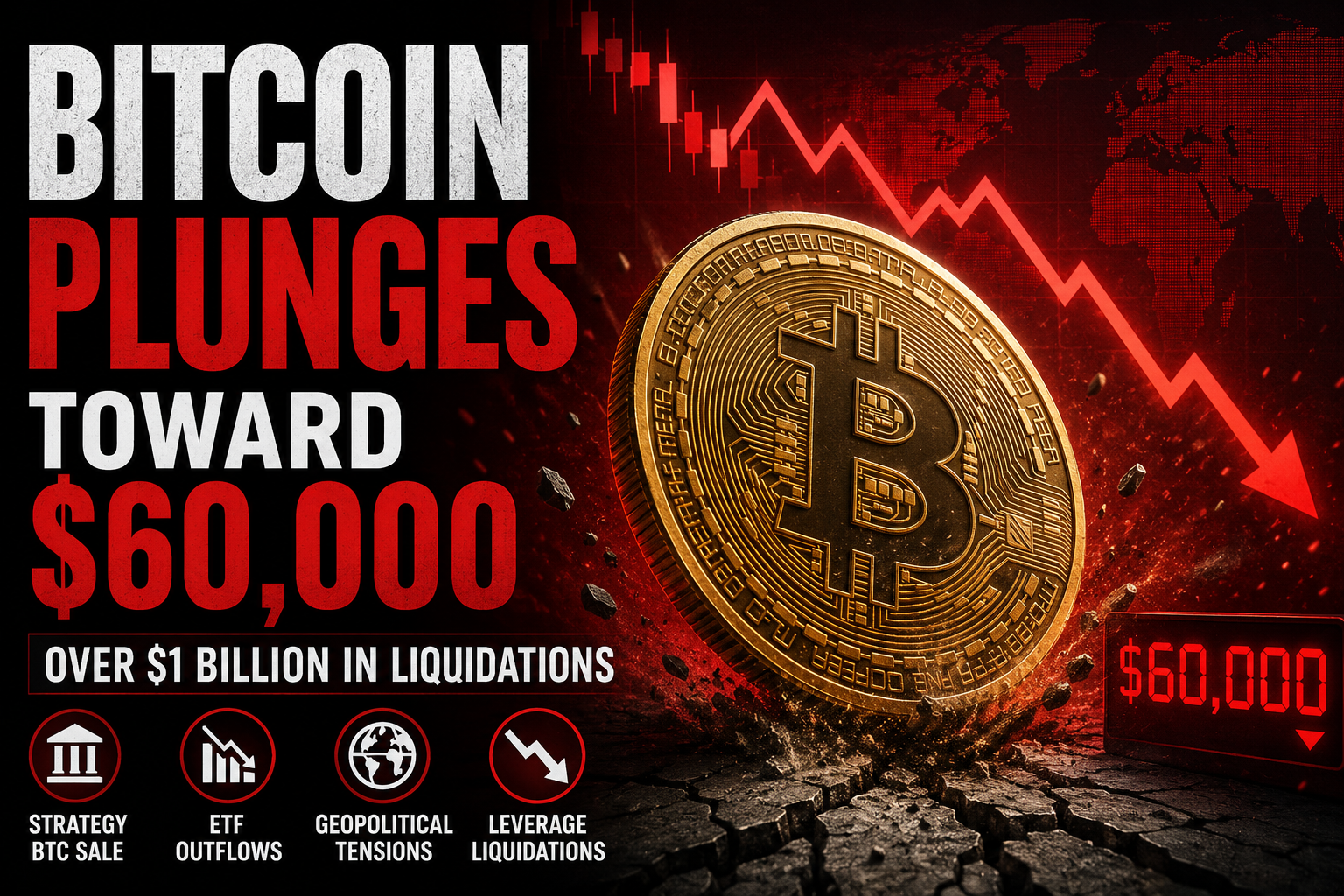 Bitcoin Plunges Toward $60,000 as Market Turmoil Triggers Over $1 Billion in Liquidations