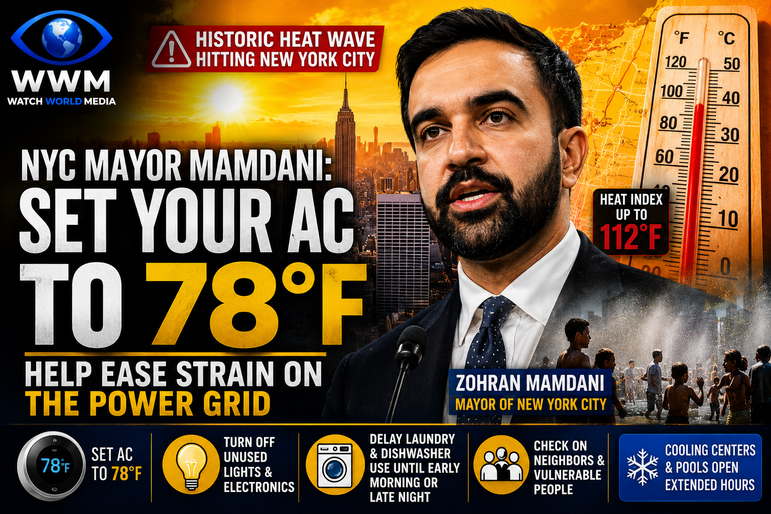 NYC Mayor Urges Residents to Set Air Conditioners to 78°F as Historic Heat Wave Strains Power Grid